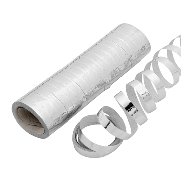Serpentinas Metalizadas Prata Rolo de 7mm x 4m Caixa com 12 packs de 2x18un