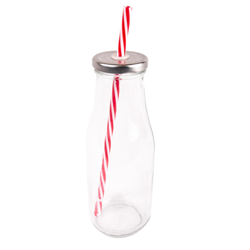 Garrafa de Vidro com Tampa de Metal e Palhinha 440ml 68x190mm 48 un