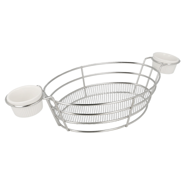 Cesta em Arame de Inox com 2 copos porcelana 325x150x58mm 6 un