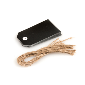 Etiqueta de Ardsia cartolina preto com cordel 39x70mm 12 un