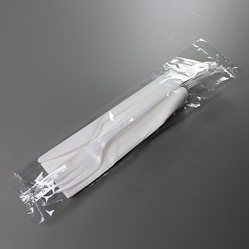 Conjunto de Garfo + Faca de Plstico Branco PLUS + Guardanapo 500un