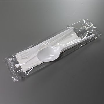 Conjunto de Garfo + Faca + Colher Sopa de Plstico Branco Econmico + Guardanapo 500un