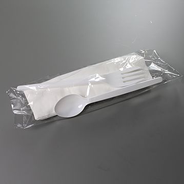 Conjunto de Garfo + Colher 150 de Plstico Branco Econmico + Guardanapo 600un