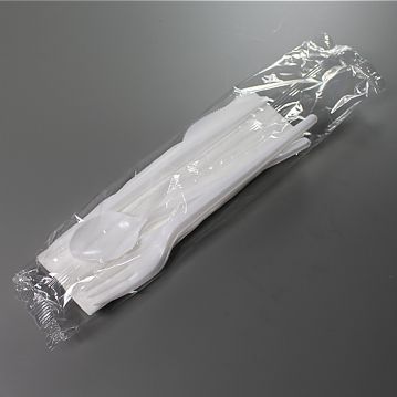 Conjunto de Garfo + Faca + Colher 150 de Plstico Branco Econmico + Guardanapo 600un