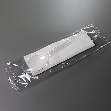 Conjunto de Colher Sopa de Plstico Transparente PLUS + Guardanapo 600un