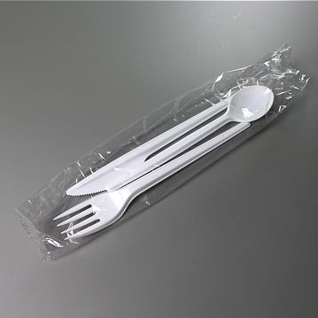 Conjunto de Garfo + Faca + Colher 150 de Plstico Branco Econmico 162/150mm 800un