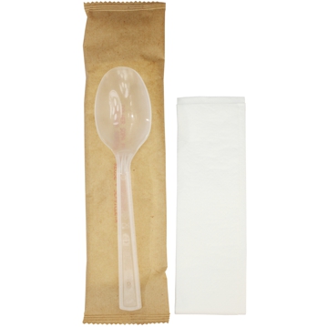 Plastic Spoon PLUS 180mm REUSE + Napkin Individually Wrapped 600 pcs