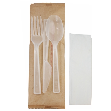 Plastic Fork+Knife+Spoon PLUS 180mm REUSE + Napkin Individually Wrapped 500 pcs