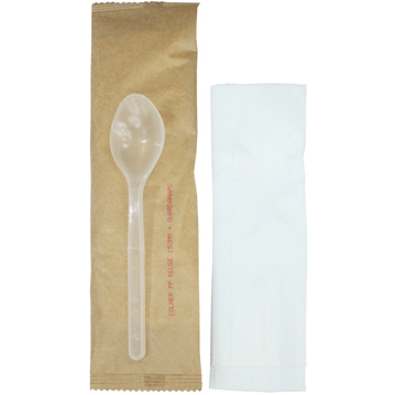 Plastic Spoon PLUS 150mm REUSE + Napkin Individually Wrapped 800 pcs