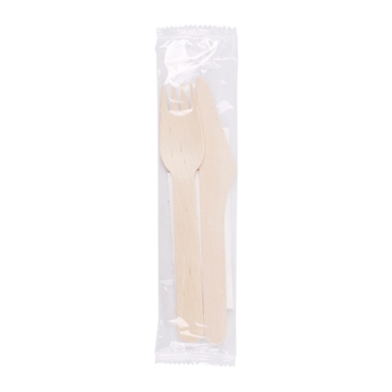 Conjunto Garfo Faca e Colher Makan em Madeira 160mm + Guardanapo 100 un