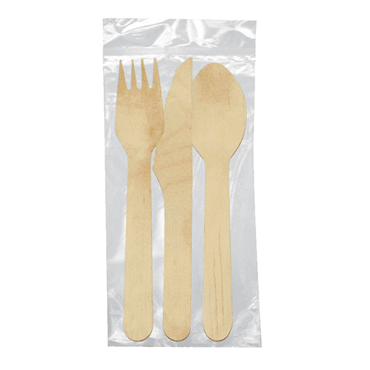 Conjunto Garfo Faca e Colher de Sopa em Madeira 160mm 100 un