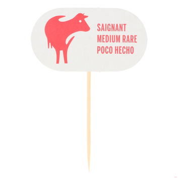 Pick em Madeira Marcador de Comida Saignant-Medium Rare-Poco Hecho 80mm 100 un