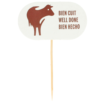 Pick em Madeira Marcador de Comida Bien Cuit-Well Done-Bien Hecho 80mm 100 un