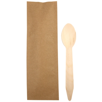 Colher em Madeira com cera 140mm Sobremesa Embrulhado Individualmente 1800un