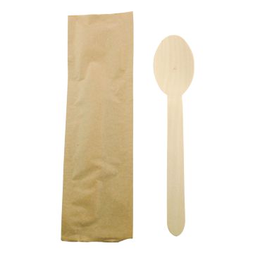 Colher em Madeira 160mm Sopa Embrulhado Individualmente 500un