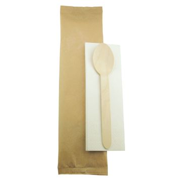 Conjunto Colher em Madeira 160mm Sopa + Guardanapo 500un