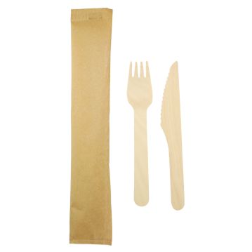 Conjunto Garfo + Faca em Madeira 160mm 500un