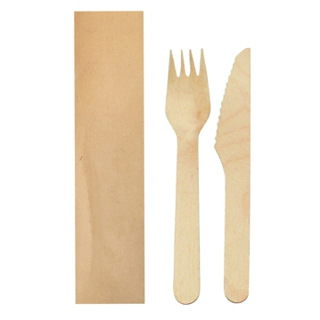 Conjunto Garfo e Faca Makan em Madeira 155mm Embrulhado Individualmente 160mm 100 un