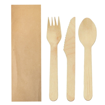 Conjunto Garfo + Faca + Colher Makan em Madeira 160mm 100un