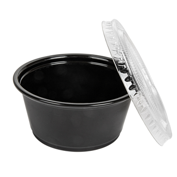 Copo em Plstico PP + Tampa PET para Molhos 100ml Preto 24x50 un