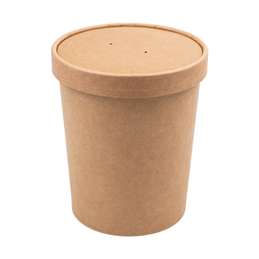 Copo + Tampa em Cartolina Kraft para Sopa ou Comidas Quentes 960ml 117x90x135mm Caixa 250