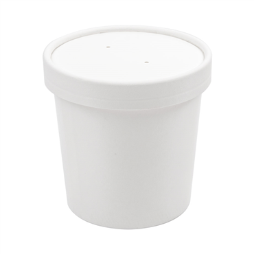 Copo + Tampa em Cartolina Branca para Sopa ou Comidas Quentes 360ml 90x73x86mm Caixa 250