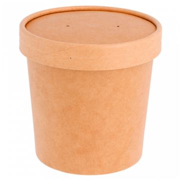 Copo + Tampa em Cartolina Kraft para Sopa ou Comidas Quentes 360ml 90x73x86mm Caixa 250