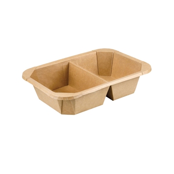 Recipiente Kraft+PE Retangular 2 Compartimentos Multiusos 184x134x45mm 6x50 un