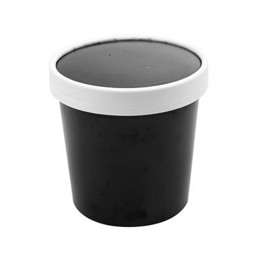 Copo + Tampa em Cartolina Preto para Sopa ou Comidas Quentes 360ml 90x73x86mm Caixa 250
