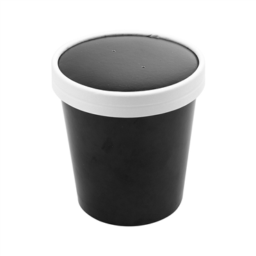 Copo + Tampa em Cartolina Preto para Sopa ou Comidas Quentes 480ml 98x75x100mm Caixa 250