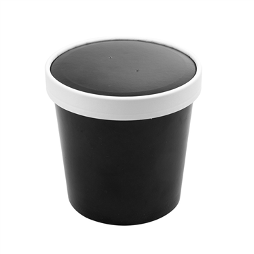 Copo + Tampa em Cartolina Preto para Sopa ou Comidas Quentes 720ml 116x93x110mm Caixa 250