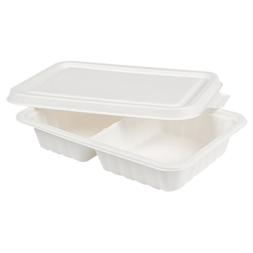 Bandeja Rectangular em Cana de Acar 800ml + Tampa 233x146x60mm 2 divises 400un