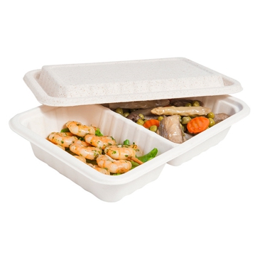 Bandeja Rectangular em Cana de Acar 800ml + Tampa 233x146x60mm 2 divises 400un