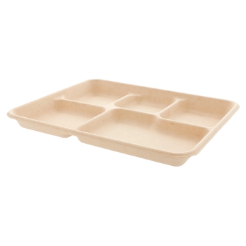 Bandeja BIONIC Rectangular 5 divises em Cana de Acar 265x251x20mm 500un