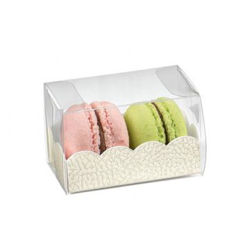 Embalagem de Plstico Transparente com base em Cartolina Marfim para Macarons 80x50x50mm 200un