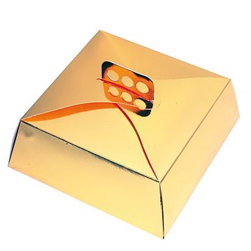 Caixa em cartolina metalizada a ouro para bolos 245x245x100mm 100 un