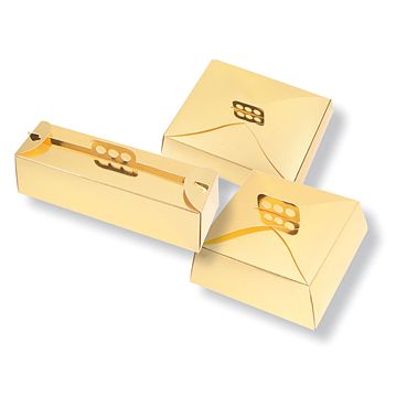 Caixa em cartolina metalizada a ouro para bolos 150x220x80mm 50 un