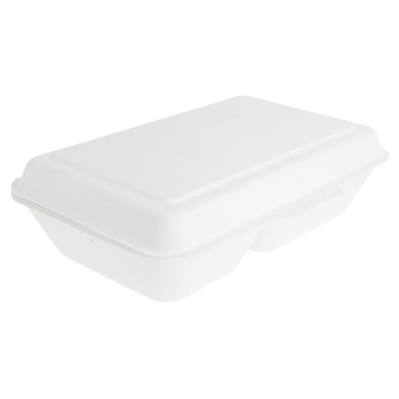 Contentor Rectangular em Cana de Acar Branco 2 cavidades 165x225x64mm 1000ml 10x50un