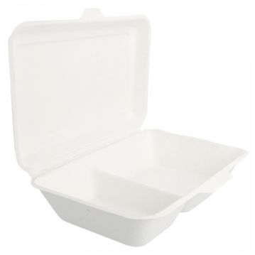 Contentor Rectangular em Cana de Acar Branco 2 cavidades 165x225mm 1000ml 500un