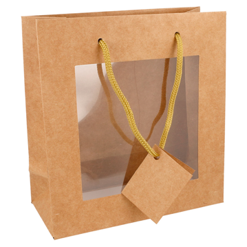 Saco Papel Kraft Boutique com Asa Cordo e janela 180+80x190mm 10un