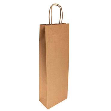 Saco para Garrafa Castanho Kraft Asa Retorcida - 140+80x400un 250 un