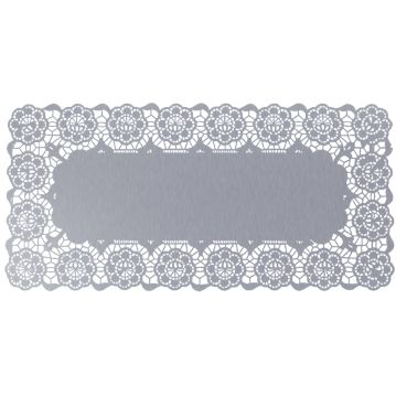 Naperon em Papel Prateado Rendado Rectangular 500x240mm 100 un